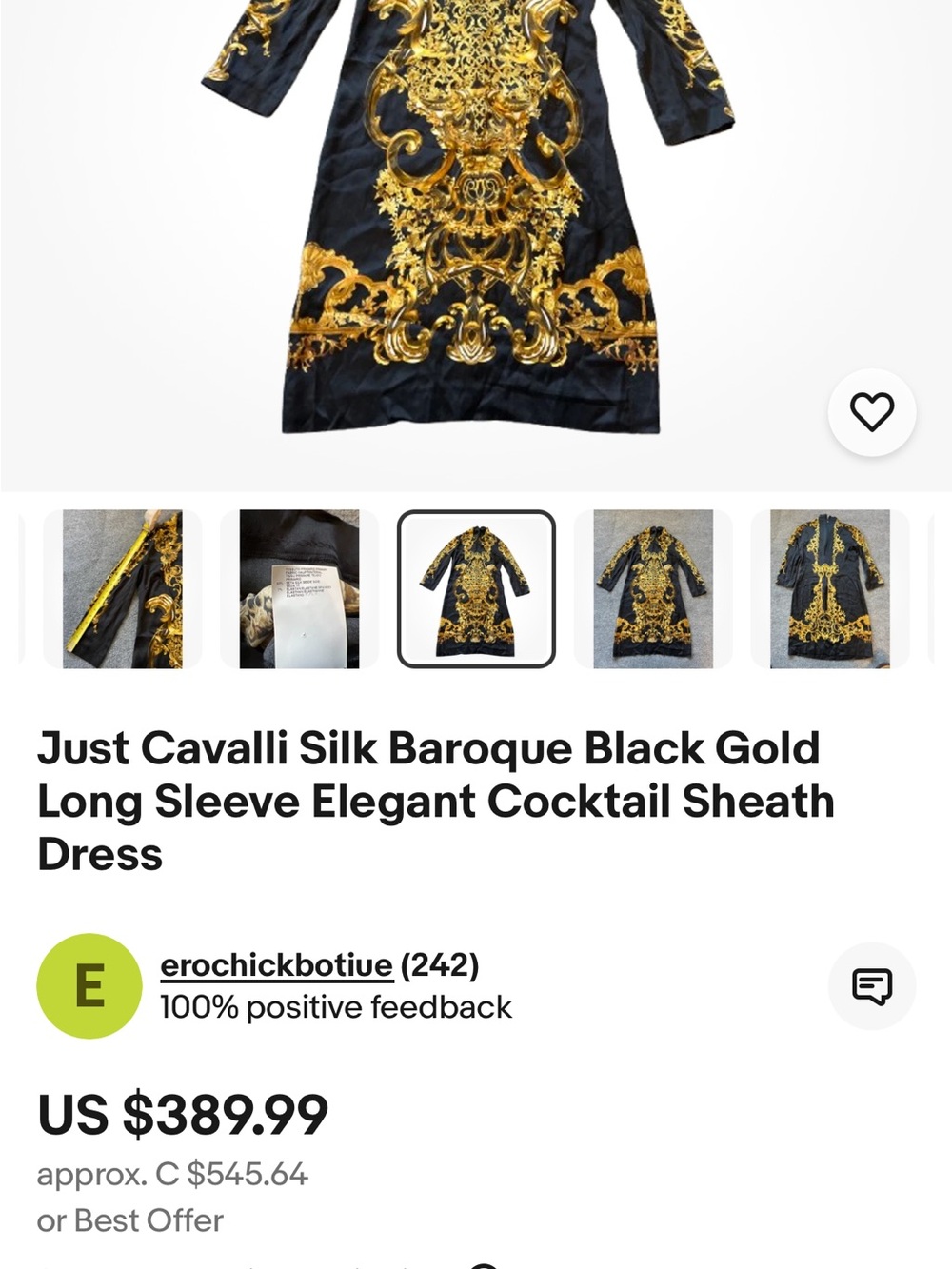 Roberto Cavalli “Just Cavalli “Baroque Print Black and Gold Sheath Dress - Picture 2 of 2